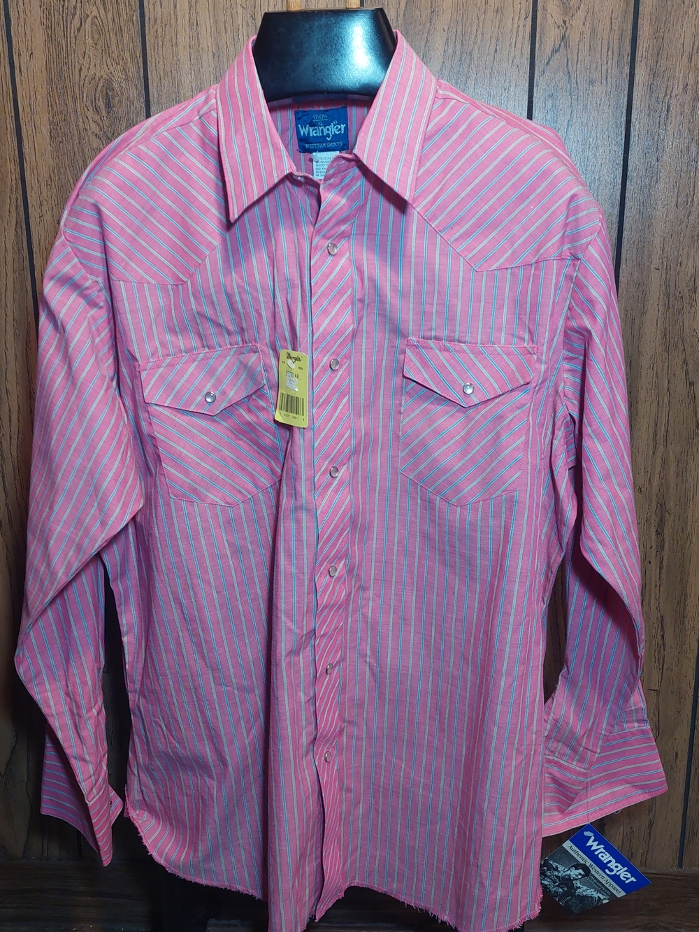 Wrangler Western Wear Red and White Striped Pearl SnapButton-Down Shirt New NOST